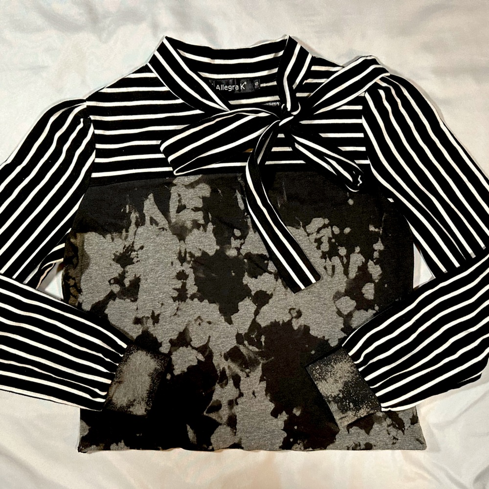 Unique Bleach And Striped Patterned Long Sleeve T… - image 1